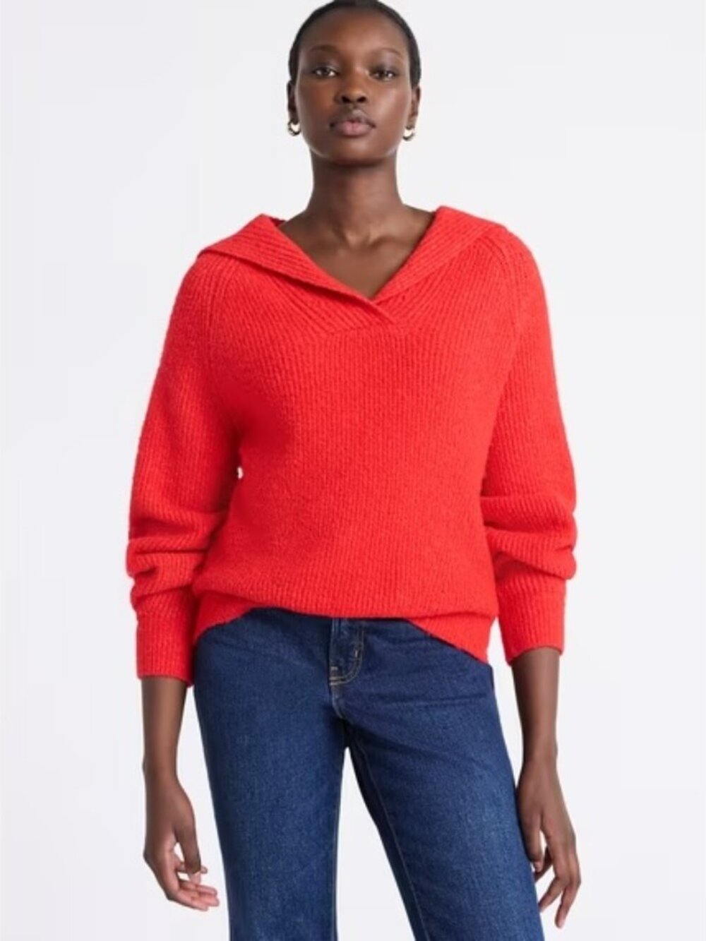 Free Assembly Women's Relaxed fit Red Sweater with Sailor-style collar - Size S